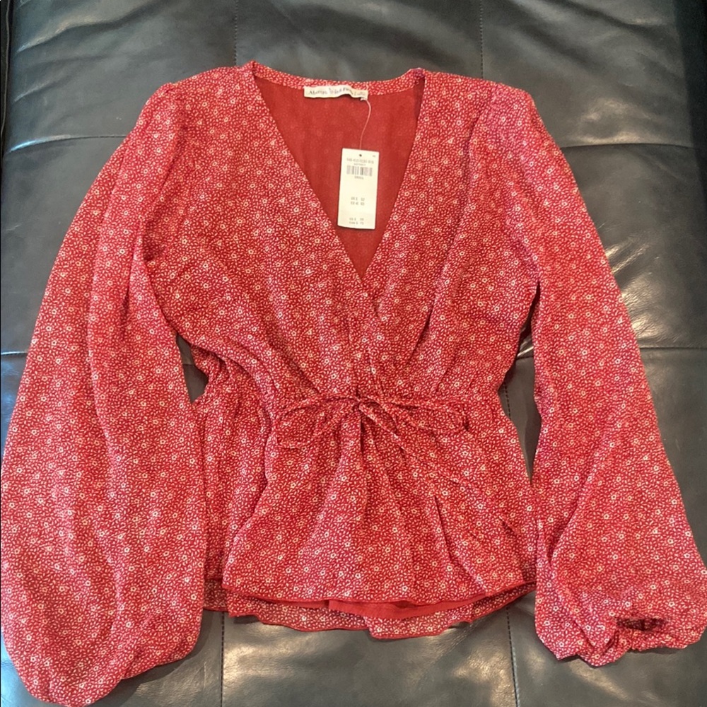 Abercrombie & Fitch Red Patterned Wrap Blouse